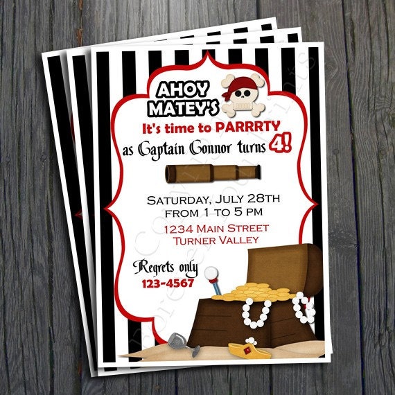 Pirate Birthday Invitation - FREE Thank You Card included Il_570xn