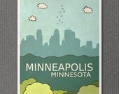 LARGE Home Decor Wall Art City Print - Minneapolis No.1 - 16x20 Skyline Illustration and Typography City Travel Art Print