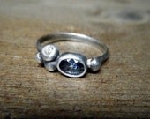 Rosecut Sapphire, Diamond, And Sterling Silver Ring Size 7 Flower Pods Ring