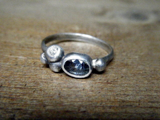 Rosecut Sapphire, Diamond, And Sterling Silver Ring Size 7 Flower Pods Ring