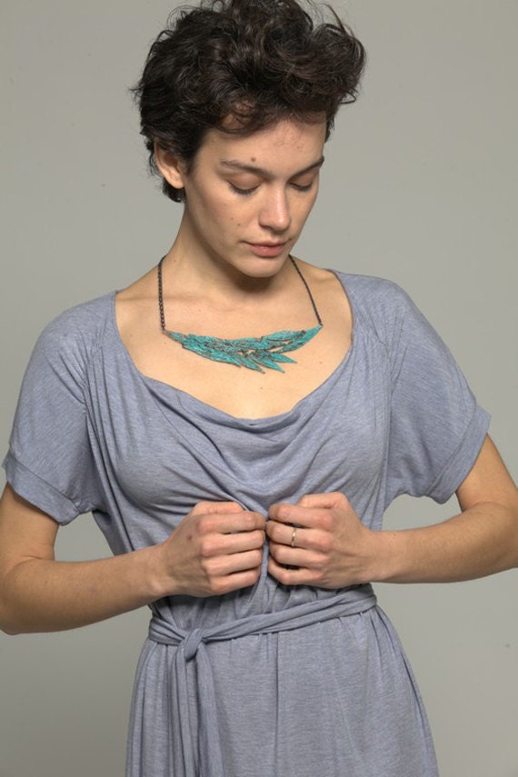 Verdigris green Leaf metal lace necklace