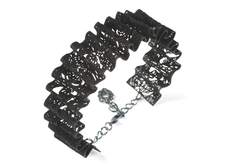Ruffle Metal Lace Bracelet with charcoal patina color