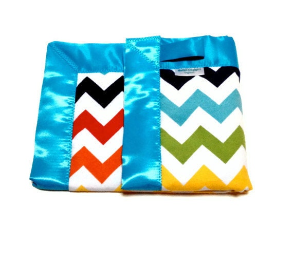 Baby Security Blanket in Colorful Chevron Flannel and Turquoise Minky