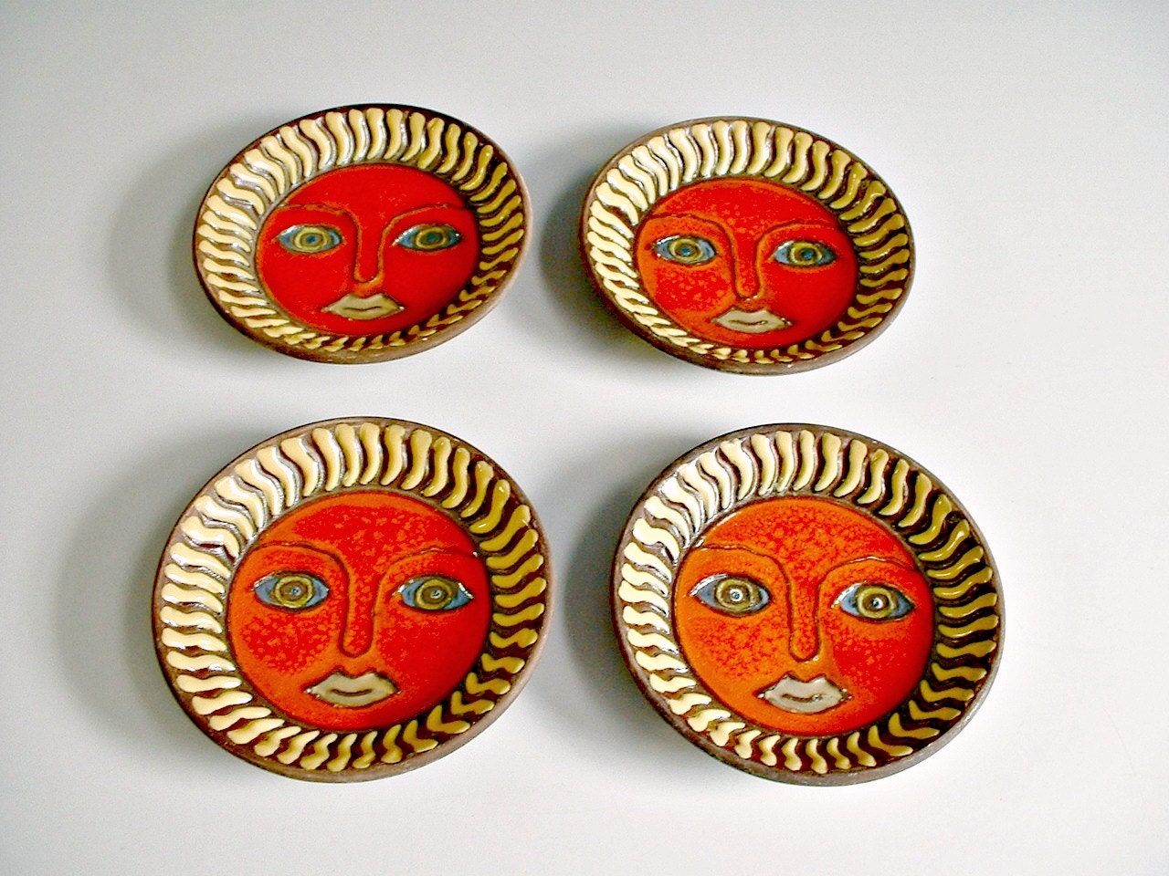 Vintage Fitz and Floyd Sun Face Dipping Plates Salt Spice Dishes Set of 4 Japan with Box