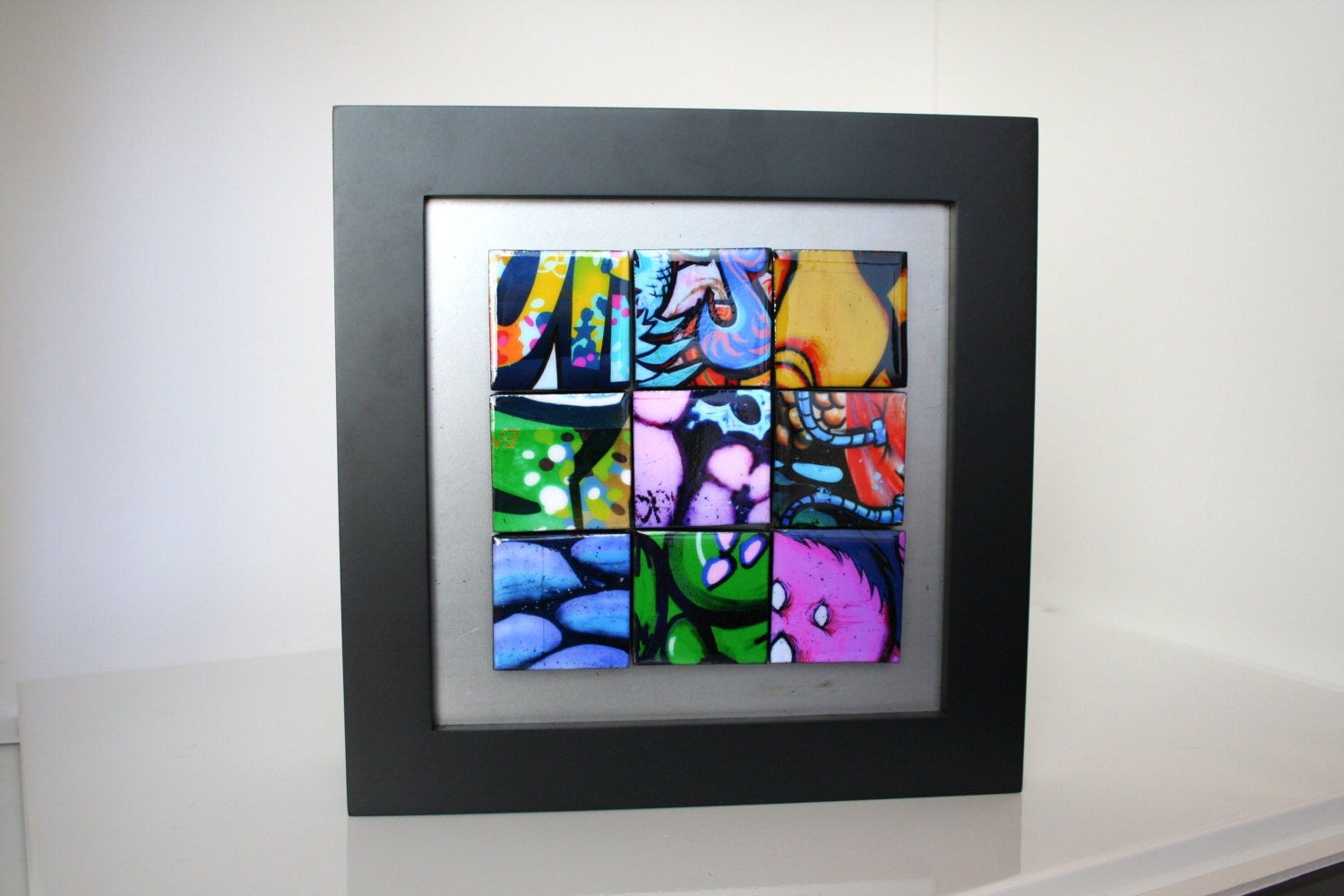 9 Graffiti Art Photo Magnets with Framed  Magnetic Board