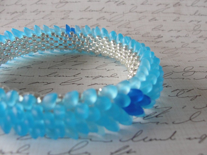 Light Blue and Silver Koi Fish Bangle Bracelet