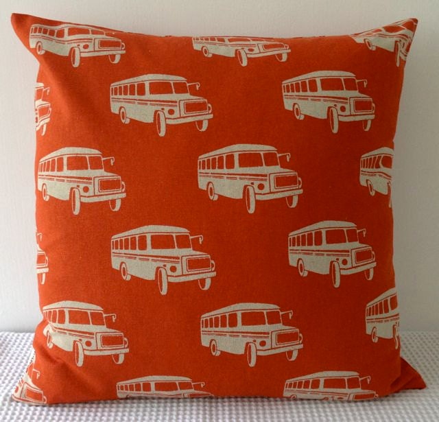 Japanese orange bus pattern cushion cover, slip cover, throw pillow, decorative cushion, accent pillow