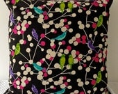 NEW Japanese fabric cushion cover in black background with plant and bird motif, throw pillow, decorative cushion