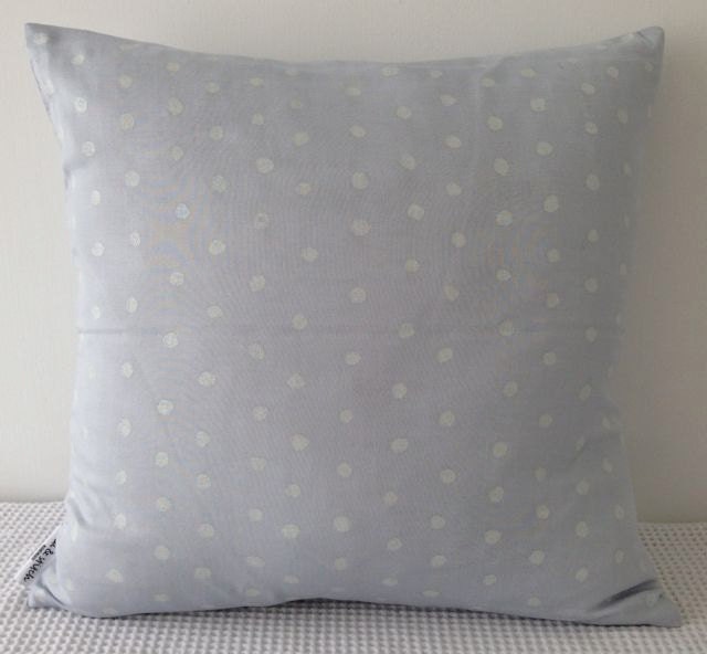 NEW Japanese fabric cushion cover in light blue background with silver dots motif, throw pillow, decorative cushion