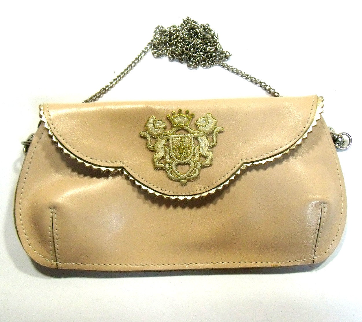 Holiday Sale - Gorgeous pale pink leather clutch with royal lions