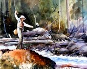 TROUT FISHING Watercolor Print By Dean Crouser