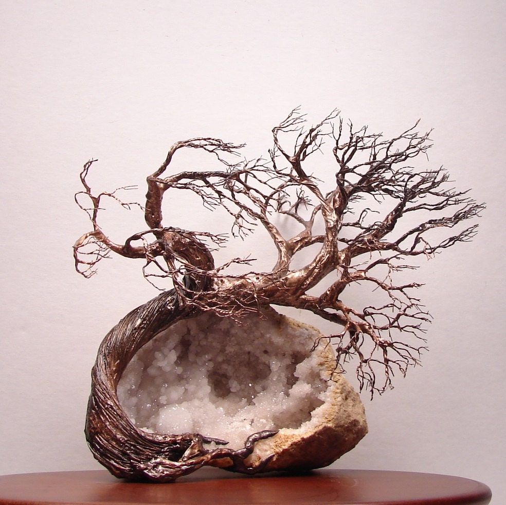 Morocco Quartz Crystal Geode Wire Tree Of Life Wind SPiRiT sculpture, Wedding, Anniversary, Fathers Day, Summer gift ideas