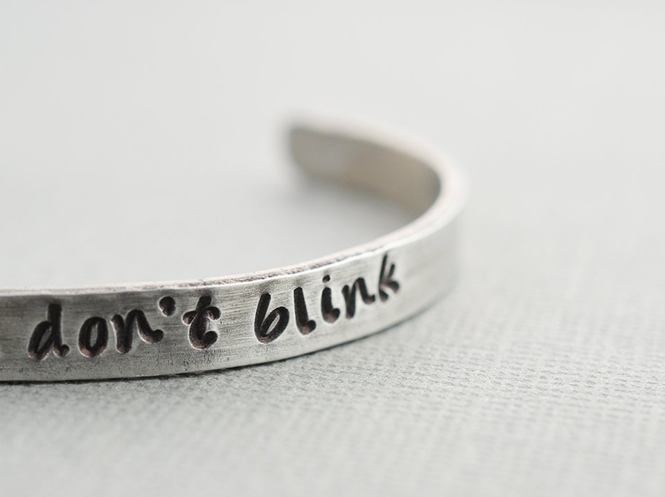 Doctor Who Don't Blink Weeping Angels Aluminum Skinny Lightweight Cuff Bracelet by The Copper Fox