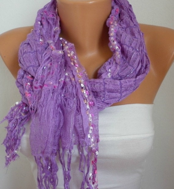 Lilac Women Scarf - Shawl Scarf - Cowl Scarf - Neckwarmer - Silvery - Lilac