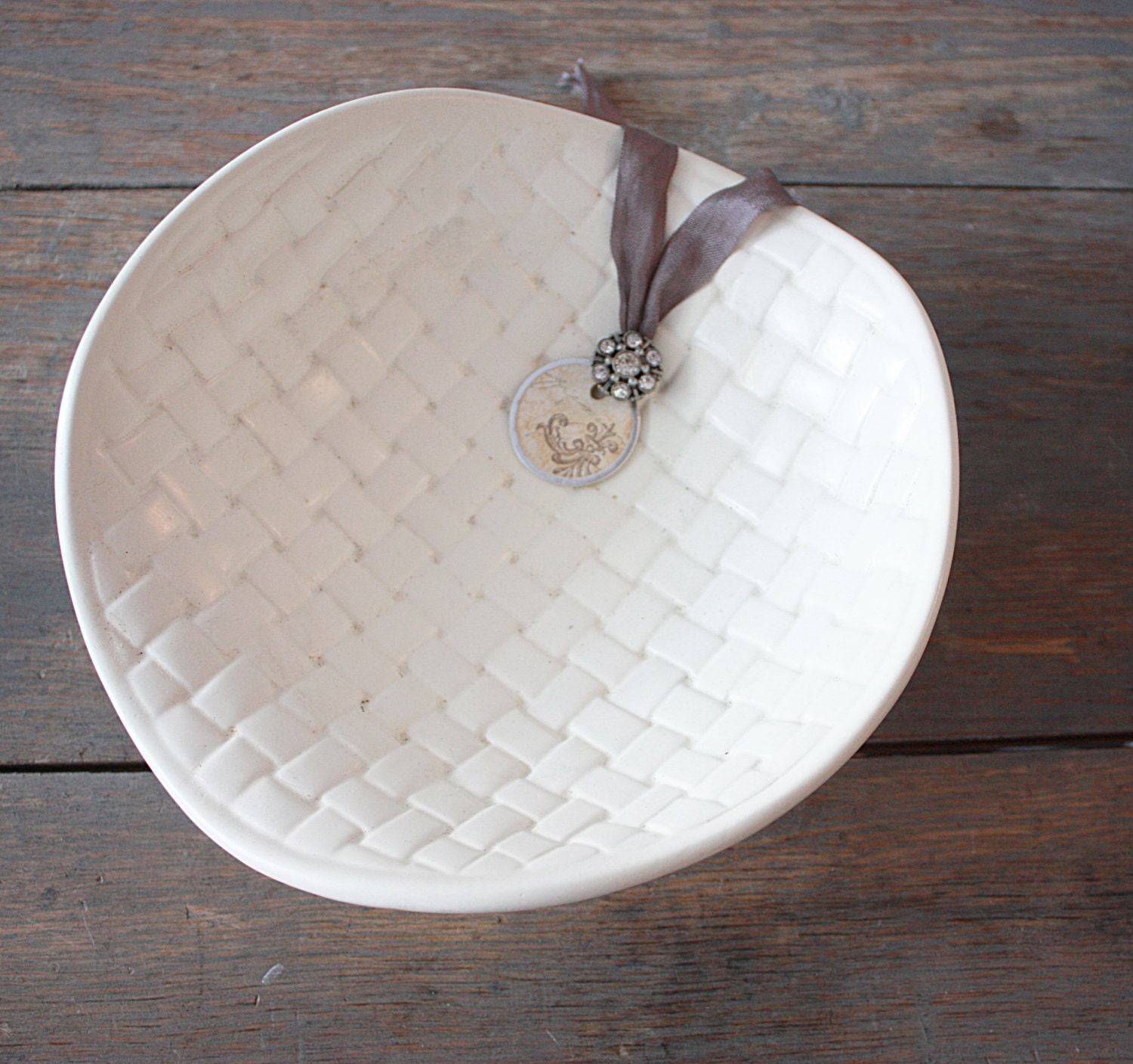 Vintage Basket Weave Ceramic Bowl