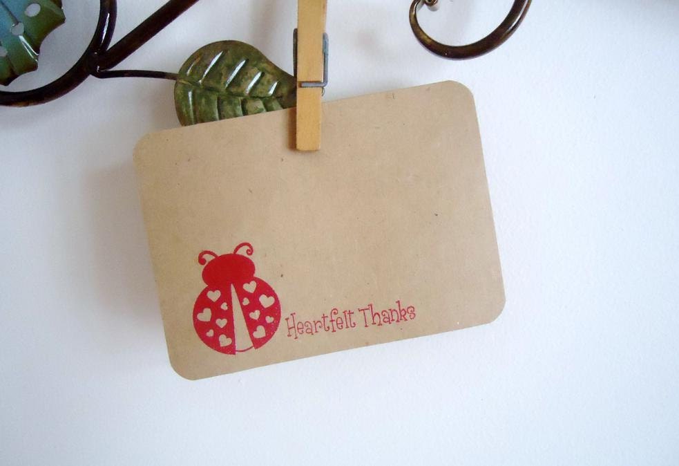 Lady Bug Thank You Notes, Thank You Cards, Hand Embossed Note Cards, Heartfelt Thanks, Red