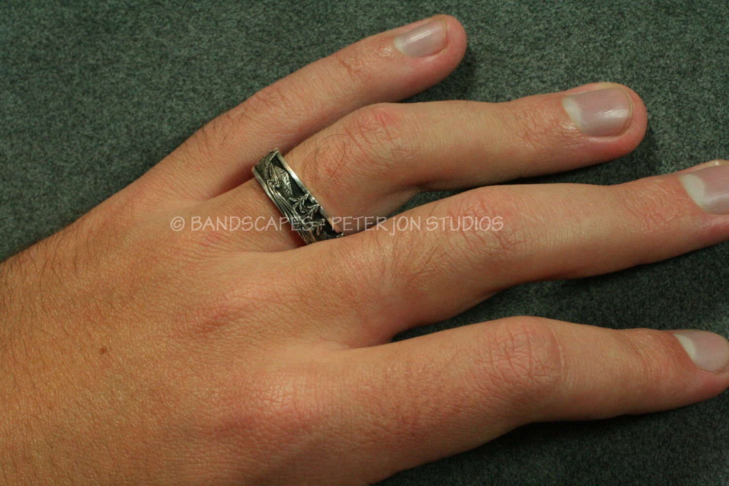 PEAKS, PINES, and RIVERS - A Highly Detailed Wedding Band in Sterling Silver