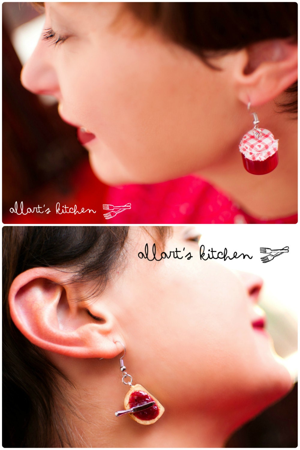 Miniature Food Earrings: Bread and Cherry Jam Jar - Miniature Food Jewelry - Miniature Jar - Kids Jewelry