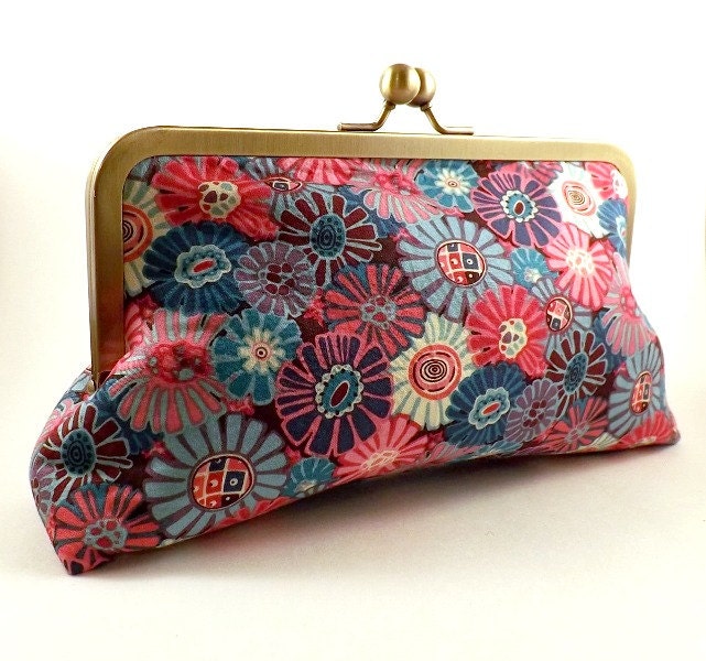 SALE/Ready to Ship/Pink and Purple Floral Cotton Clutch Handbag