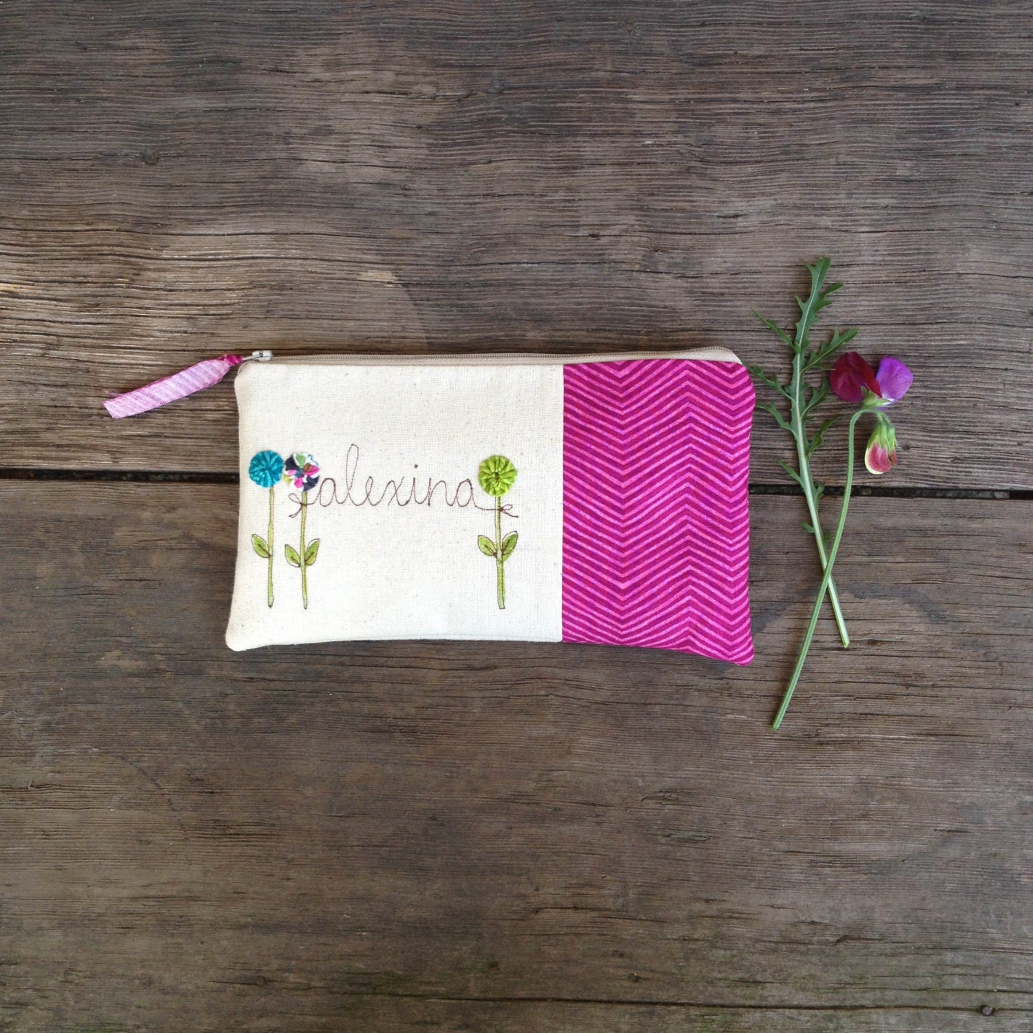 unique bridesmaid gift, raspberry chevron clutch, personalized gift, modern wedding, MADE TO ORDER by mamableudesigns