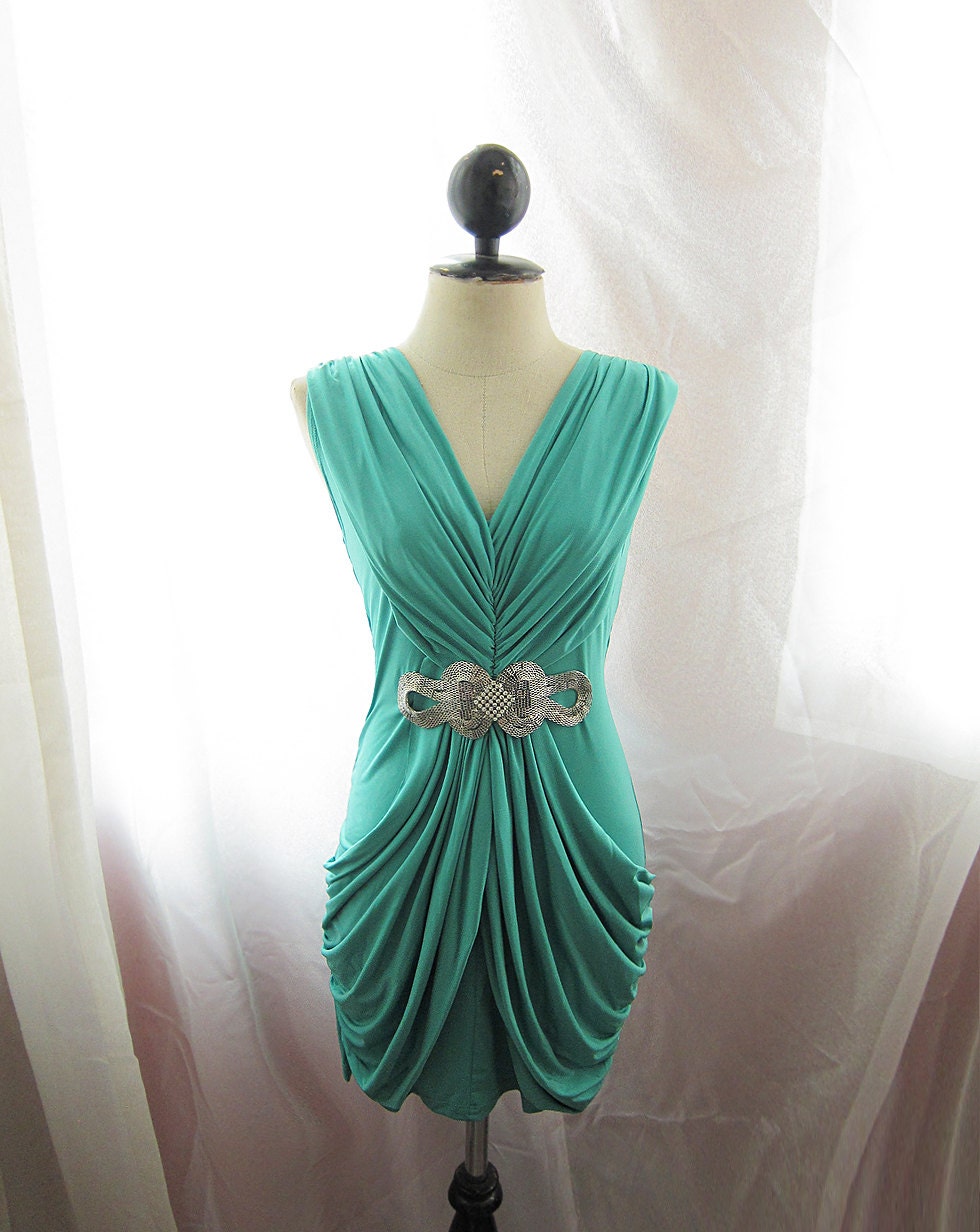 Tiffany Blue Minty Seafoam Green Mint Grecian Marilyn Monroe Ruched Gathered Mad Men Classic Voyage Grace Kelly Jane Austen Dress