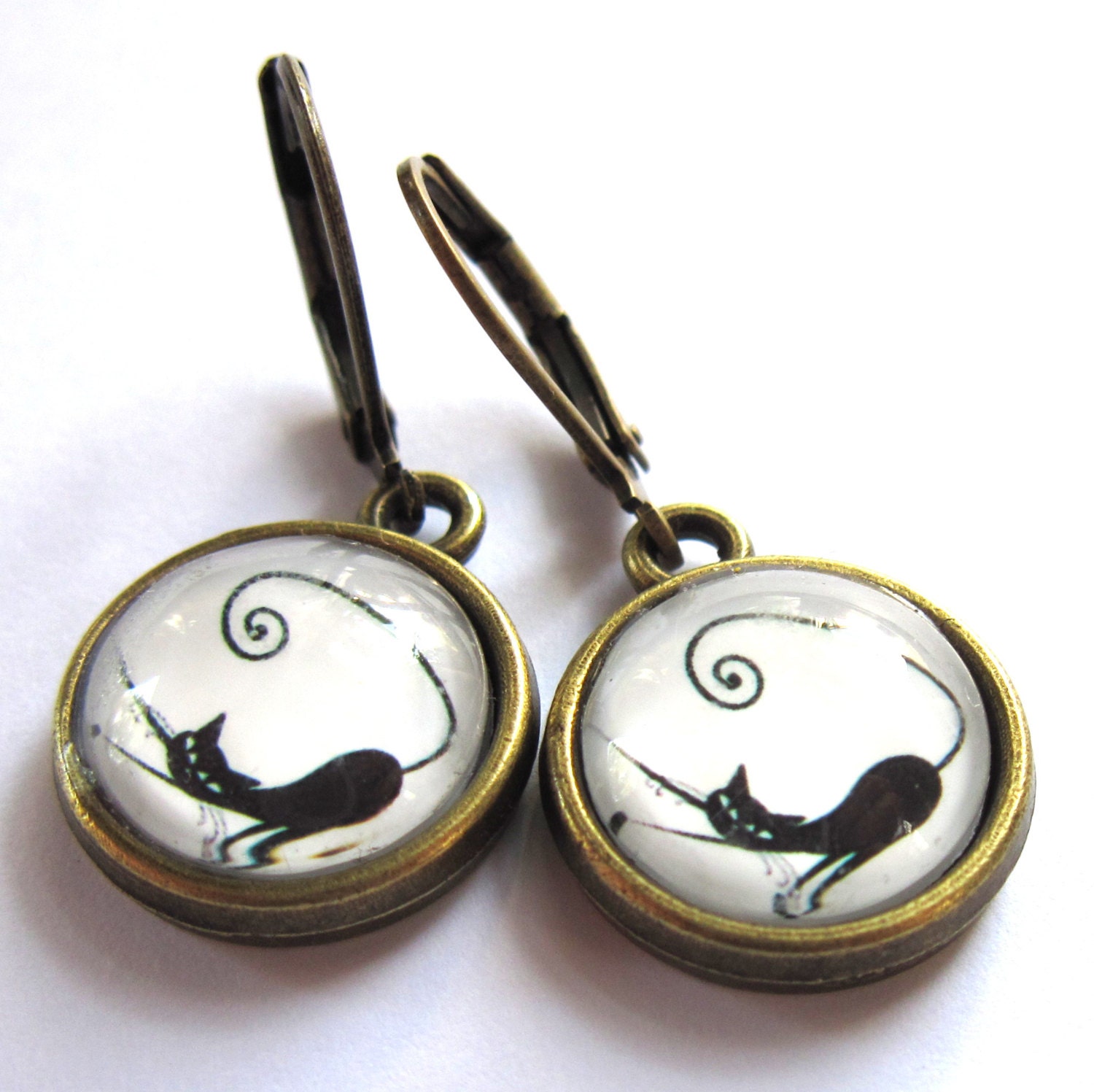 Black Cat Earrings Vintage Style Glass Jewelry