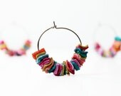 Summer Rainbow Earrings Teal Pink Orange Recycled Tshirt by TrashN2Tees