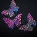 Butterflies Hand cut from a Purple Batik with a Rainbow of Accents in Green, Yellow, Pink and Orange and Turquoise - Iron On Appliques