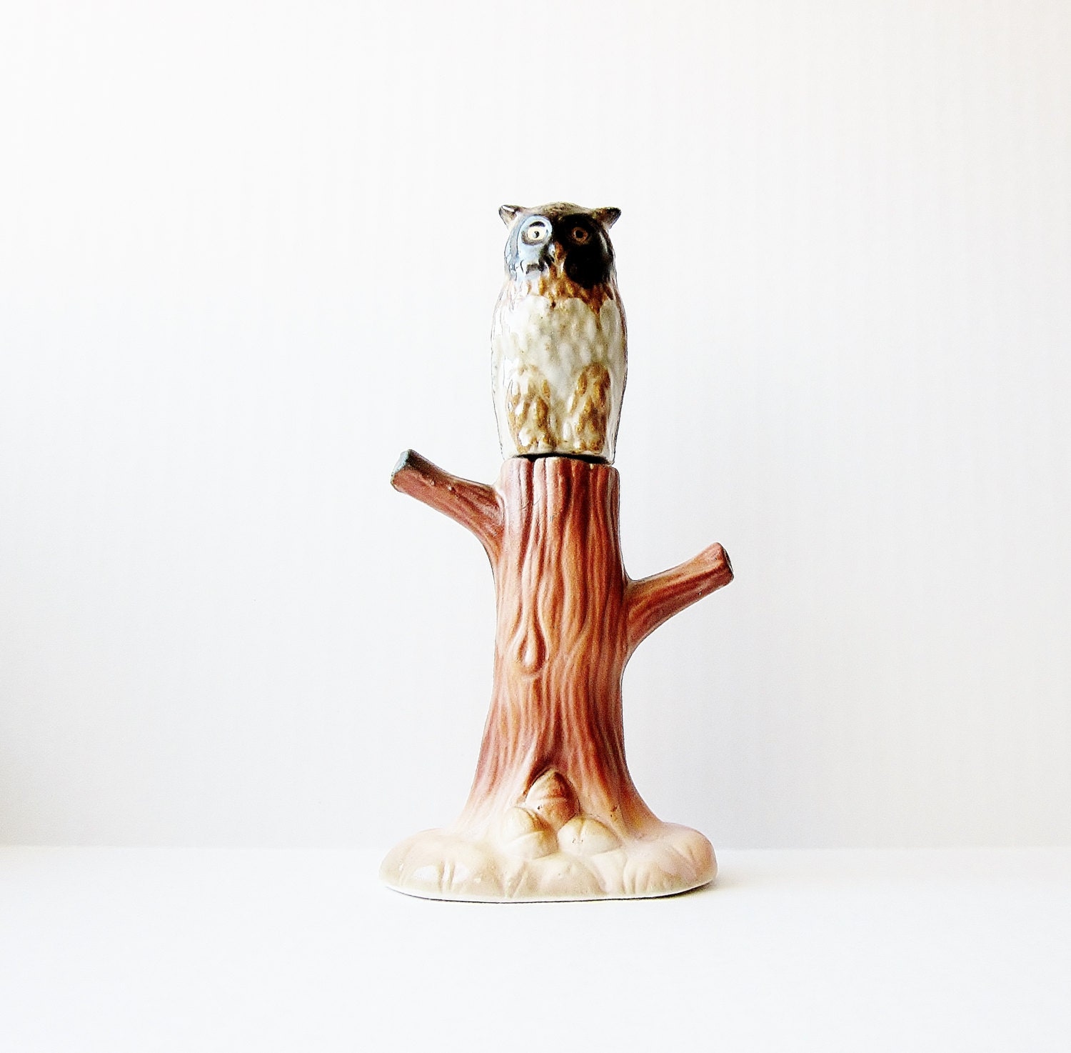 Small Vintage Owl Bisque Ceramic Art Figurine Tiny Collectible Figure