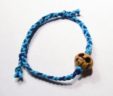 Skull Bracelet - Real Tibetan Ox Bone (Multi-Blue)