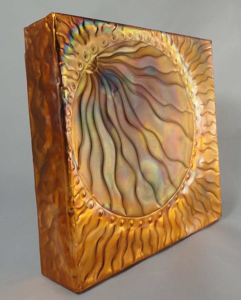 Radiant Sun - Fired Metal Copper Repoussé  Metal artwork handmade