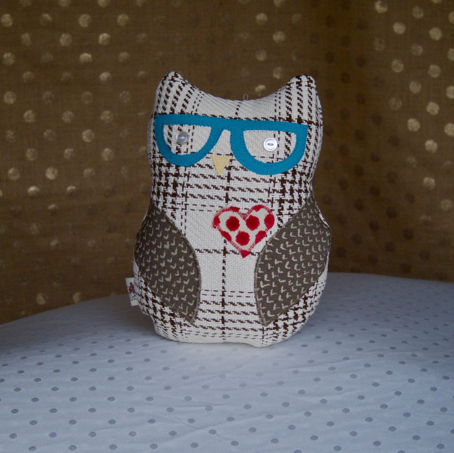 One-of-A-Kind Plaid Nerd Owl Plush Pillow - Hipster Owl Small