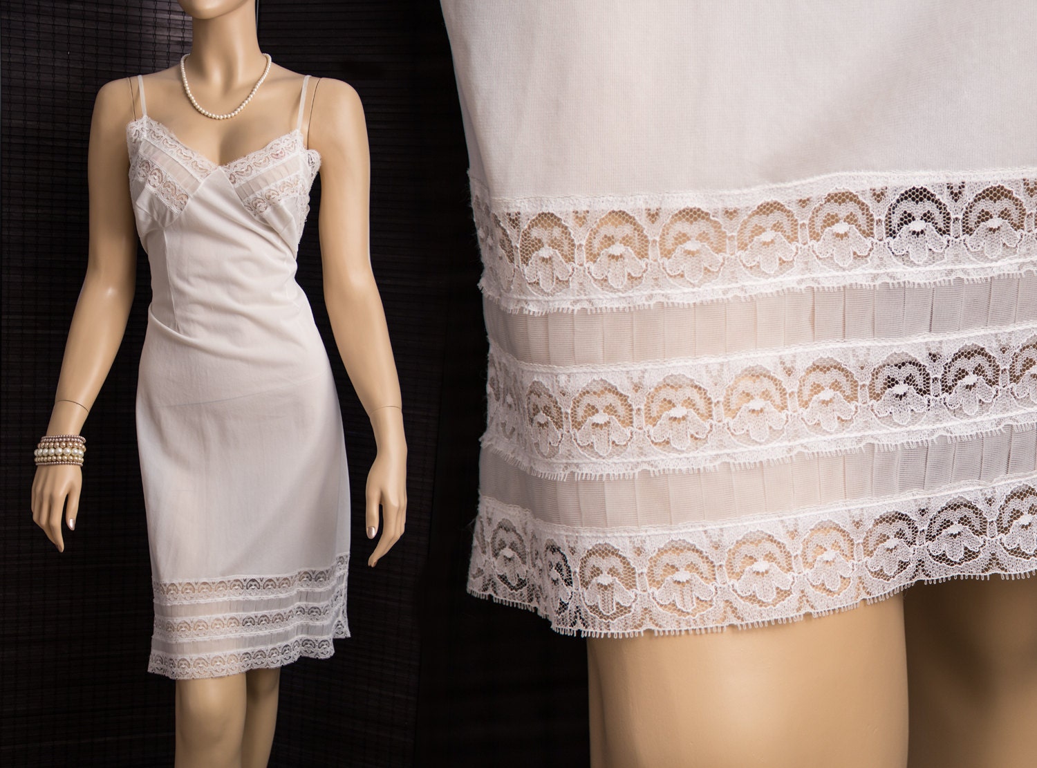 Plus size lingerie XL - see through pleated hem slip 1950's (PL229)
