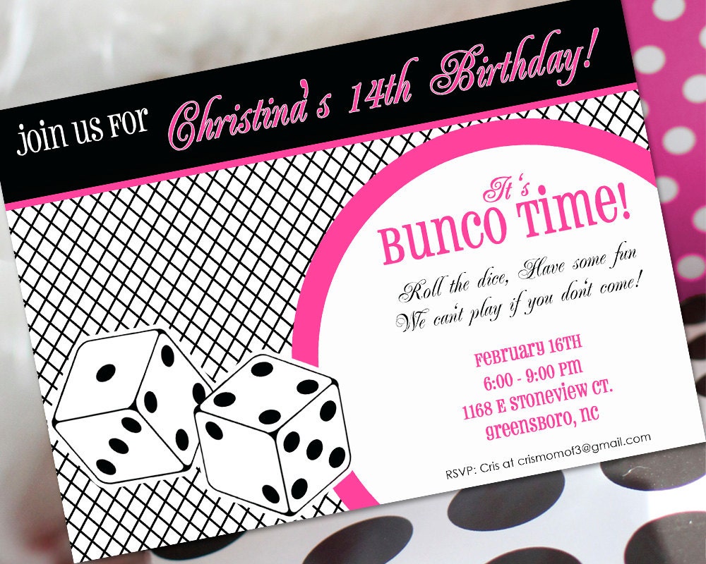 BUNCO Birthday Party Invitation, Thank You Note, Address Labels & Envelope Seals - Printable Amanda's Parties