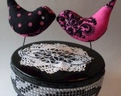 Wedding Cake Topper Love Birds Hot Pink & Black Damask Rhinestones Showers, Home Decor We Ship Internationally