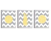 Nursery Sports Baseball Volleyball Water Polo Golf Art Chevron Boy Girl Grey Yellow customizable set of 3 wall art prints each 11x14
