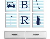 Personalized Golf Sports Nursery Baby Girl Boy Baby Blue Navy Stripes Prep more colors available set of 6 each 11x14