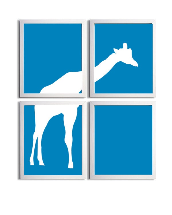 Nursery Boy Art Blue Giraffe set of 4 prints each 11x14