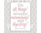 Do All Things without Murmurings KJV Scripture Coral and Gray Quatrefoil 8 x 10 Printable Art