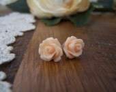 Petite Peach Rose Stud Earrings