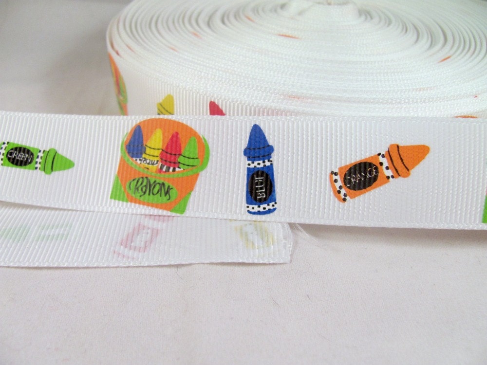 Crayons Back to School 1" Grosgrain Ribbon in Primary Colors
