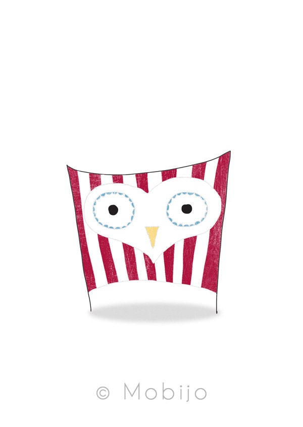 owl nursery art-postcard with envelope-nautical love owl-print from original illustration