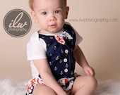 Navy Blue Anchor Long or Short Sleeve Tuxedo Onesie with Matching Bow Tie