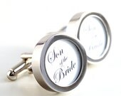 Son of the Bride Cuff Links, Elegant Cufflinks for Your Groomsmen in Black and White Script Lettering