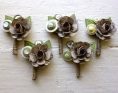Paper Flower Boutonniere, Wedding, Green, Rose