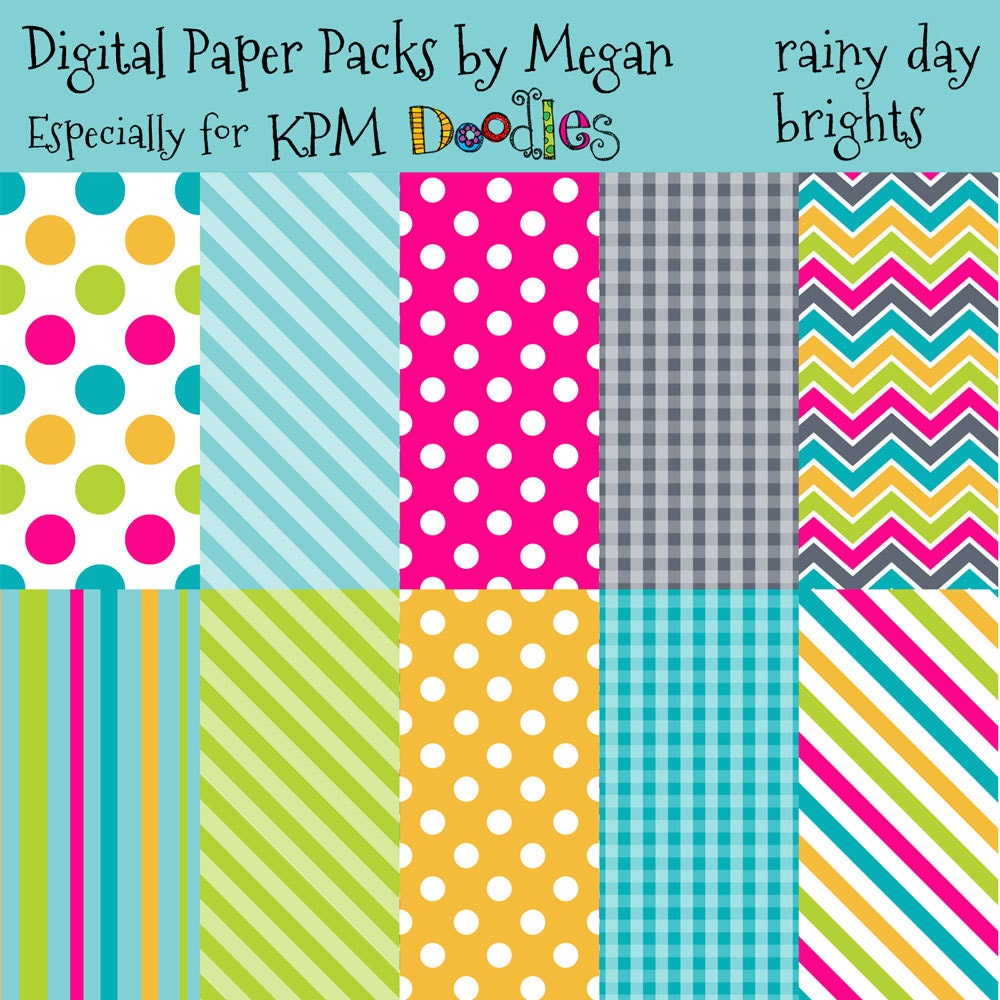 INSTANT DOWNLOAD Megan'sRainy Day Brights Digital  Paper Pack