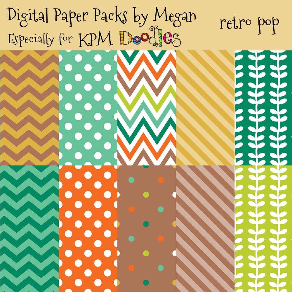 INSTANT DOWNLOAD Megan's Retro Pop  Digital Paper Pack