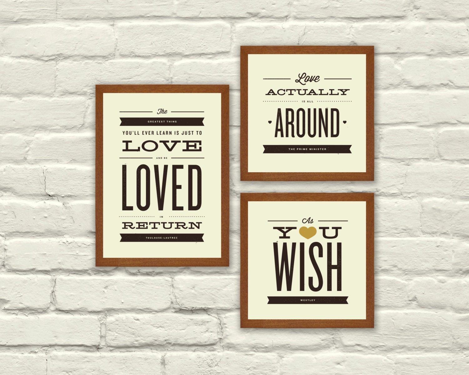 MOVIE LOVE QUOTES, Typography, Nursery, Valentines Day, 5 x 7 Art Prints, Music, Indie, Moulin Rouge, Love Actually, The Princess Bride