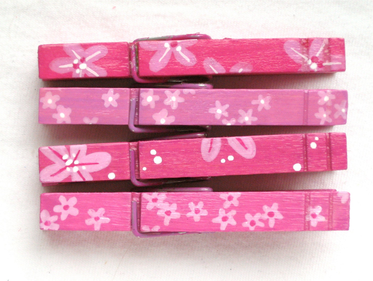 PINK SPRING FLOWERS hand painted clothespin magnets