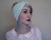 Mint LACE zig zag pattern TURBAN headband head wrap mint and white pattern